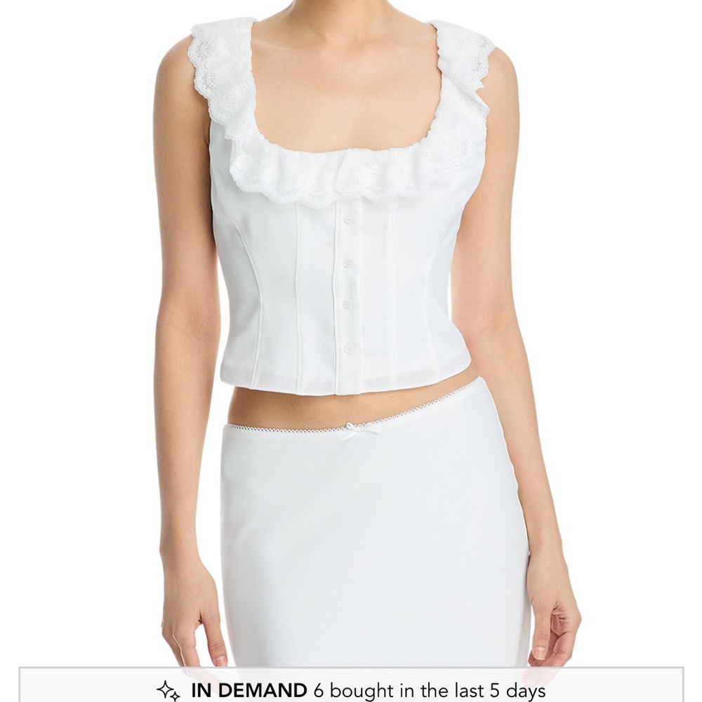 Danielle Guizio White Lace Trim Blouse